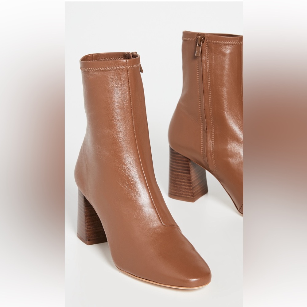 Loeffler Randall Brown Leather Block Heel Ankle Boots